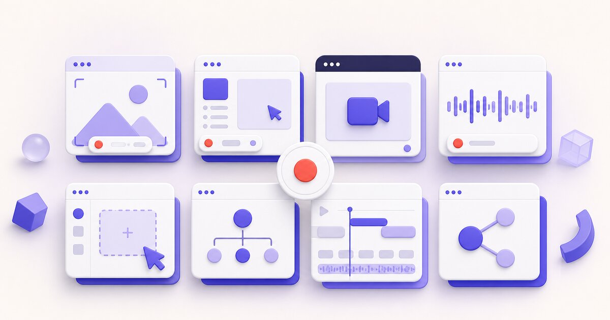 Comparison of browser, desktop, open-source, sales, and tutorial screen-recording tools