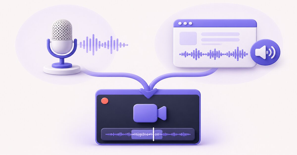 Microphone and system audio sources combining into a screen recording