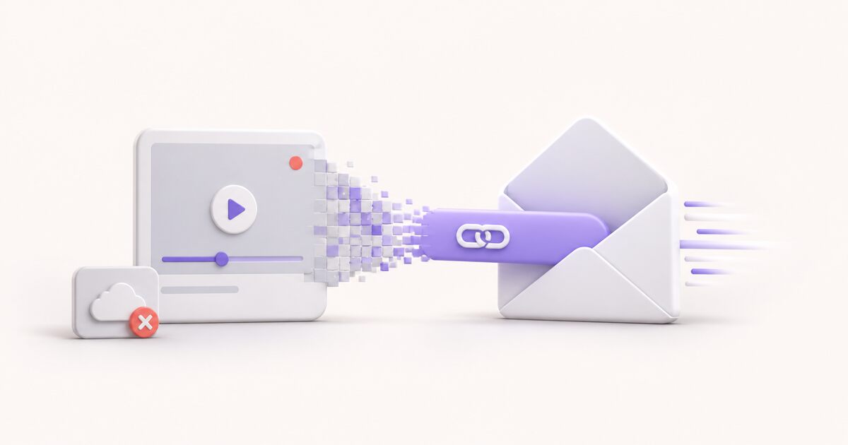 A video thumbnail traveling through an email envelope as a share link