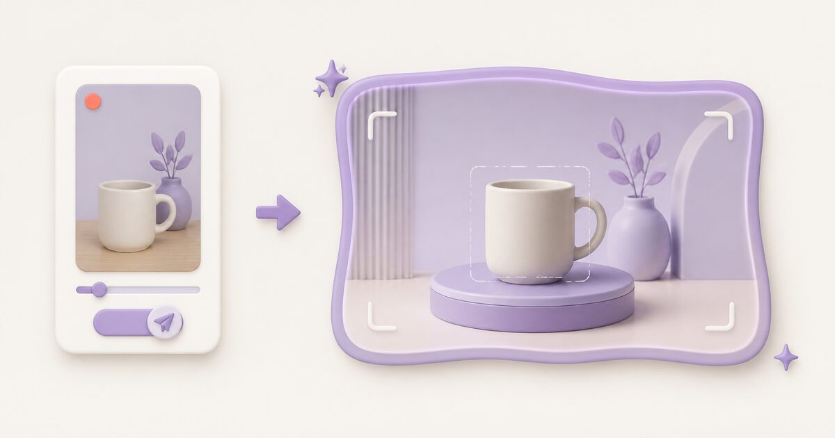 A quick informal screen message beside a polished framed product demo