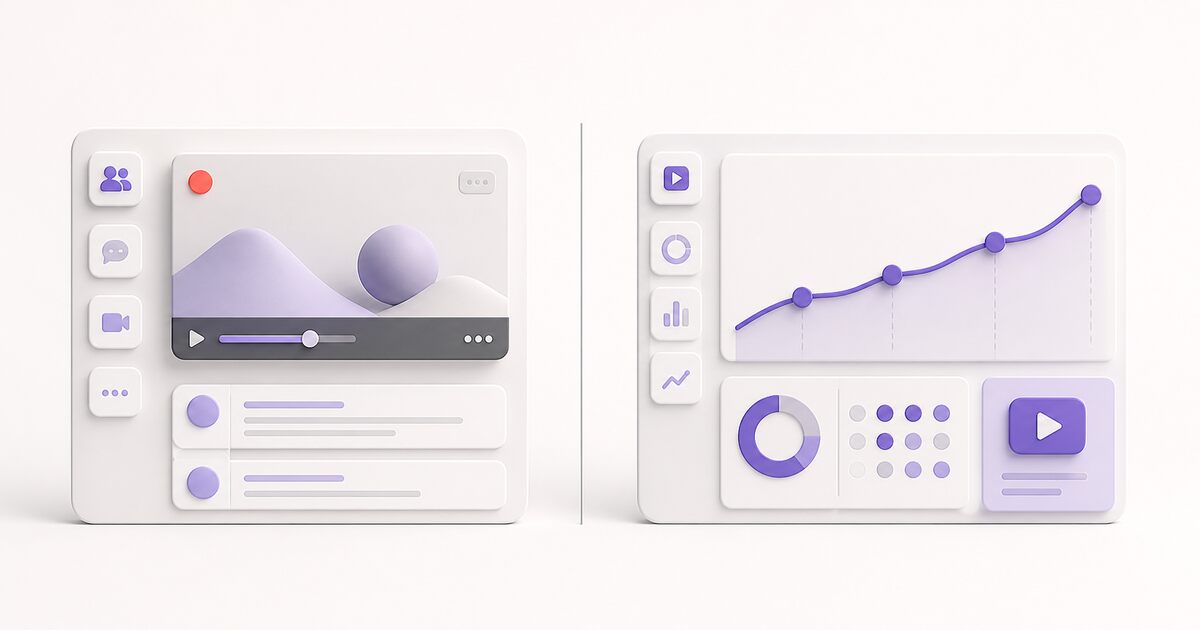 A team screen-recording conversation compared with a sales video analytics dashboard